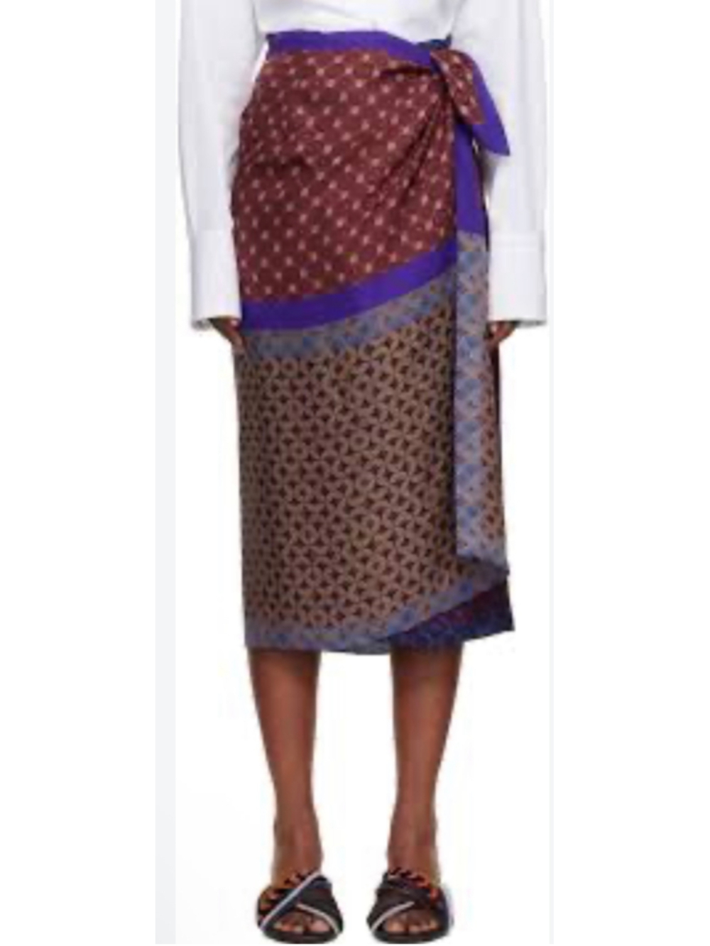 Dries Van Noten Burgundy Purple Scarf Midi Skirt Size One Size $735